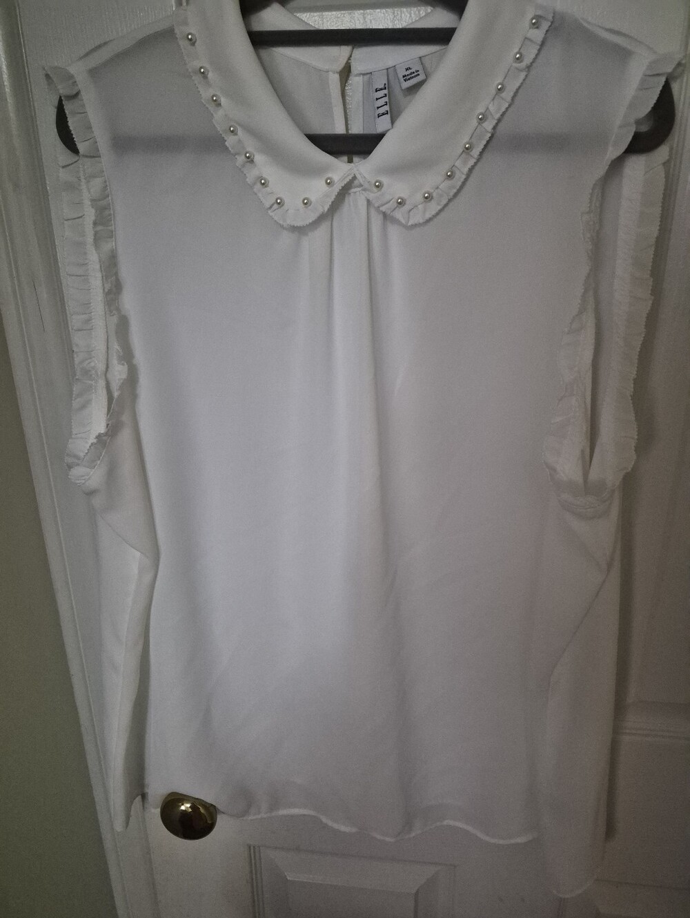 Elle Pearl-Trim White Sleeveless Blouse